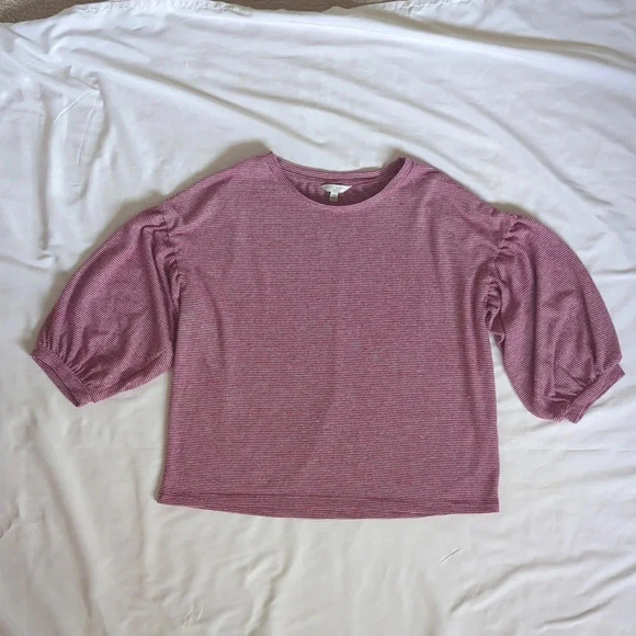 Lucky Brand Striped Puff Sleeve Top, Color Red/White Size M - Picture 1 of 14